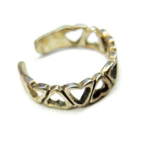 sz 2 1/2 Woman Vintage Adjustable Toe Ring Sterling Silver Hearts Patina 1.16g - Picture 5 of 11